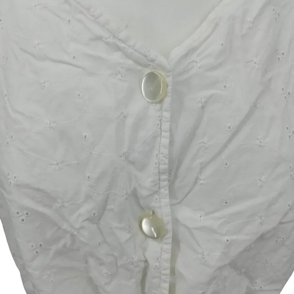 Vintage Stefano Cropped Eyelet Lace Tie Front Short Sleeve Blouse Size M Top 90s - Picture 8 of 11